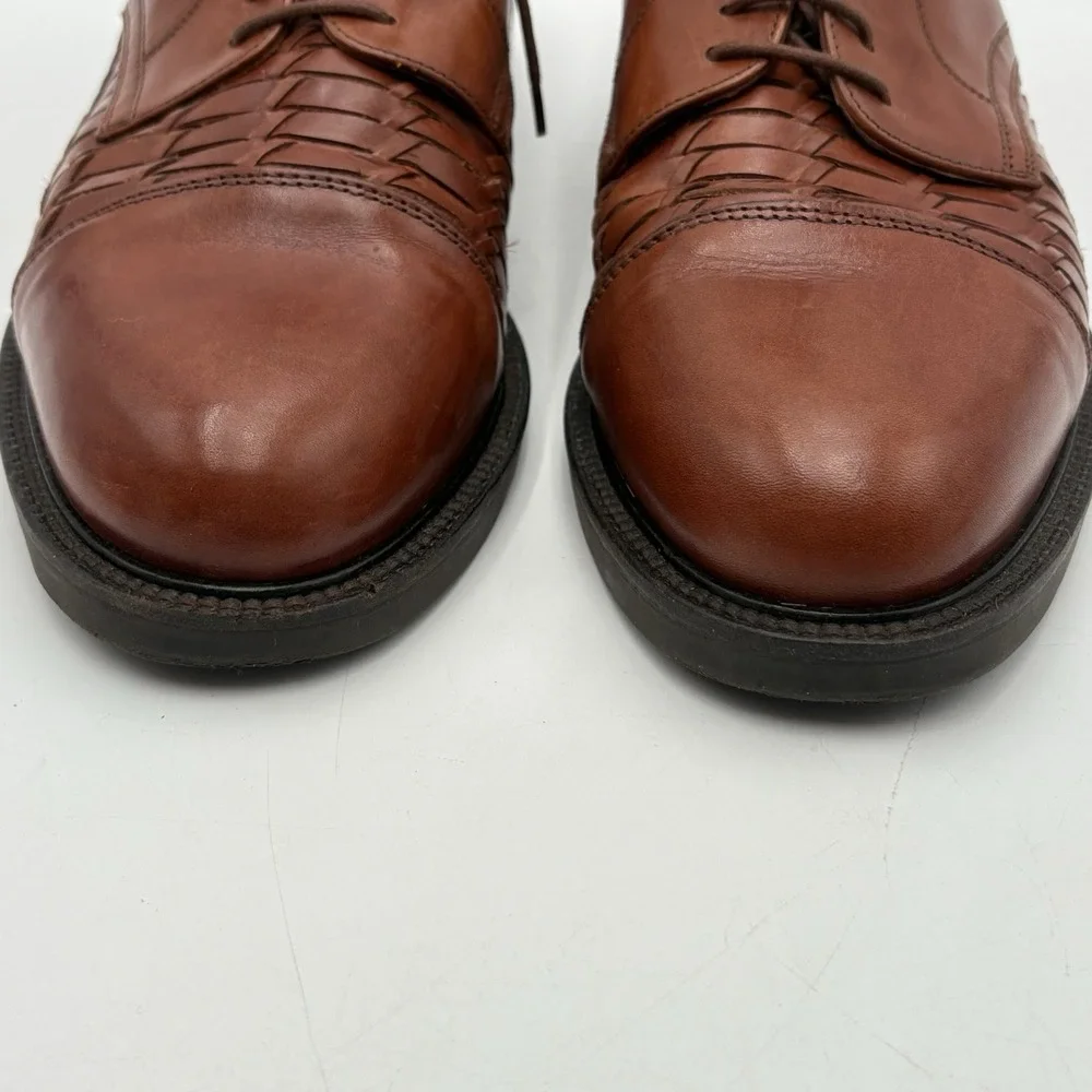 10 M JOHNSTON &‎ MURPHY COGNAC TAN WOVEN LACE-UP OXFORD DRESS SHOES